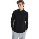 LC Waikiki Siyah Regular Fit Uzun Kollu Keten Karışımlı Erkek Gömlek