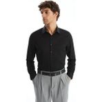 LC Waikiki Siyah Slim Fit Uzun Kollu Armürlü Erkek Gömlek - XL