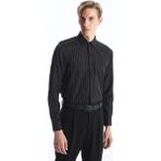 LC Waikiki Siyah Slim Fit Uzun Kollu Çizgili Erkek Gömlek
