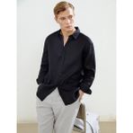 LC Waikiki Siyah Slim Fit Uzun Kollu Keten Erkek Gömlek