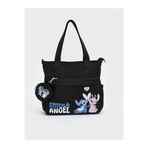 LC Waikiki Siyah Stitch Ve Angel Baskılı Kız Çocuk Omuz Çantası