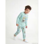 LC Waikiki Turkuaz Bisiklet Yaka Baskılı Erkek Çocuk Pijama Takım - 3 - 4 Yaş