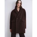 LC Waikiki Vision Kahverengi Kruvaze Yaka Oversize Kadın Kaşe Kaban - 40