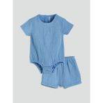 Lc Waikiki Yeni Sezon Basic Erkek Bebek Çıtçıtlı Body ve Şort 2'li - Mavi - 0 - 1 Ay