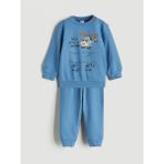 Lc Waikiki Yeni Sezon Baskılı Erkek Bebek Sweatshirt ve Eşofman Alt 2'li - Mavi - 9 - 12 Ay