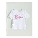 LC Waikiki Yeni Sezon Bisiklet Yaka Barbie Tasli Kiz Cocuk Crop Tisort - S5L140Z4