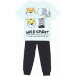 Lc Waikiki Yeni Sezon Bisiklet Yaka Baskili Erkek Cocuk Pijama Takim - S5AG45Z1 - Turkuaz - 3 - 4 Yaş