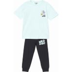 Lc Waikiki Yeni Sezon Bisiklet Yaka Baskılı Erkek Çocuk Pijama Takım - Turkuaz - 3 - 4 Yaş