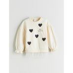 Lc Waikiki Yeni Sezon Bisiklet Yaka Baskılı Kalın Kız Çocuk Sweatshirt - Ekru - 3 - 4 Yaş