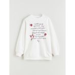 Lc Waikiki Yeni Sezon Bisiklet Yaka Baskılı Kız Çocuk Kalın Sweatshirt - Ekru - 8 - 9 Yaş