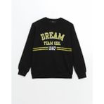 Lc Waikiki Yeni Sezon Bisiklet Yaka Baskılı Kız Çocuk Sweatshirt - Siyah - 6 - 7 Yaş