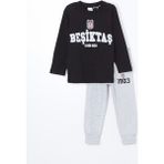 Lc Waikiki Yeni Sezon Bisiklet Yaka Besiktas Baskili Uzun Kollu Erkek Bebek Pijama Takimi - S5I674Z1 - Siyah - 5 - 6 Yaş