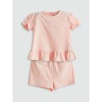 Lc Waikiki Yeni Sezon Bisiklet Yaka Kız Bebek Bluz ve Şort 2'li - Pembe - 3 - 6 Ay