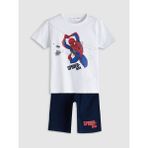 Lc Waikiki Yeni Sezon Bisiklet Yaka Spider-Man Baskılı Erkek Çocuk Şortlu Pijama Takımı - Beyaz - 3 - 4 Yaş