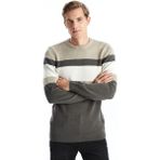 Lc Waikiki Yeni Sezon Bisiklet Yaka Uzun Kollu Renk Bloklu Erkek Triko Kazak - Haki - 3XL