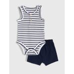 Lc Waikiki Yeni Sezon Çizgili Erkek Bebek Çıtçıtlı Body ve Şort 2'li - Beyaz - 0 - 1 Ay
