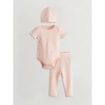 Lc Waikiki Yeni Sezon Çizgili Organik Kumaş Kız Bebek Hastane Çıkış Seti - Pembe - 3 - 6 Ay