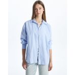 Lc Waikiki Yeni Sezon Cizgili Oversize Poplin Kadin Gomlek - S5GM89Z8 - Mavi