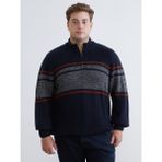 Lc Waikiki Yeni Sezon Dik Yaka Çizgili Erkek Triko Kazak - Lacivert - 3XL - 4XL