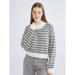 Lc Waikiki Yeni Sezon Dik Yaka Desenli Crop Kadın Triko Kazak - Siyah - XS