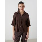 Lc Waikiki Yeni Sezon Dokulu Kadin Gomlek - S5DG04Z8 - Kahverengi - 2XL