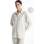 Lc Waikiki Yeni Sezon Dokulu Oversize Kadın Gömlek - XS - Bej