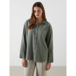 Lc Waikiki Yeni Sezon Dokulu Oversize Krinkle Kadın Gömlek - XS - Haki