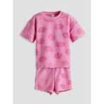 Lc Waikiki Yeni Sezon Kabartma Baskılı Kız Bebek Bluz ve Şort 2'li - Pembe - 12 - 18 Ay