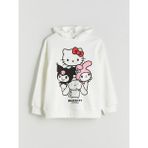 Lc Waikiki Yeni Sezon Kapüşonlu Hello Kitty Baskılı Kız Çocuk Sweatshirt - Ekru - 10 - 11 Yaş