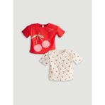 Lc Waikiki Yeni Sezon Kiraz Baskılı Kız Bebek Tişört 2'li - Kırmızı - 1 - 3 Ay