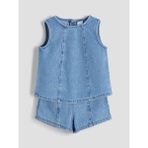 Lc Waikiki Yeni Sezon Kız Bebek Jean Bluz ve Jean Şort 2'li - Indigo - 6 - 9 Ay