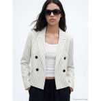 Lc Waikiki Yeni Sezon Kruvaze Yaka Çizgili Kadın Blazer Ceket - Beyaz