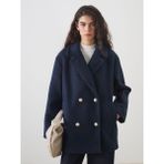 Lc Waikiki Yeni Sezon Kruvaze Yaka Oversize Kadın Kaşe Kaban - 44 - Lacivert
