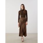 Lc Waikiki Yeni Sezon Leopar Desenli Saten Kadın Etek - Kahverengi - 40