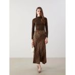 Lc Waikiki Yeni Sezon Leopar Desenli Saten Kadın Etek - Kahverengi - 44