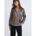 Lc Waikiki Yeni Sezon Leopar Desenli Saten Kadın Gömlek - Siyah