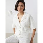 Lc Waikiki Yeni Sezon Loose Fit Dokulu Kadın Gömlek - Ekru