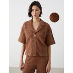 Lc Waikiki Yeni Sezon Loose Fit Dokulu Kadın Gömlek - XS - Kahverengi