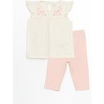 Lc Waikiki Yeni Sezon Nakışlı Kolu Fırfırlı Kız Bebek Bluz ve Şort 2'li - Ekru - 1 - 3 Ay