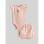 Lc Waikiki Yeni Sezon Organik Kumaş Kız Bebek Çıtçıtlı Body ve Şort 2'li - Pembe - 0 - 1 Ay