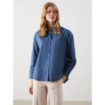 Lc Waikiki Yeni Sezon Oversize Keten Karışımlı Kadın Gömlek - Indigo - 2XL