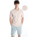 Lc Waikiki Yeni Sezon Polo Yaka Kısa Kollu Erkek Dokulu Tişört - Pembe - 2XL