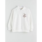 Lc Waikiki Yeni Sezon Polo Yaka Stitch Baskılı Kız Çocuk Sweatshirt - Ekru - 9 - 10 Yaş