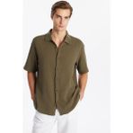 Lc Waikiki Yeni Sezon Regular Fit Kisa Kollu Armurlu Erkek Dokulu Gomlek - S4NT18Z8 - Haki