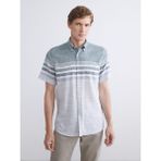Lc Waikiki Yeni Sezon Regular Fit Kısa Kollu Çizgili Armürlü Erkek Gömlek - 3XL - Yeşil