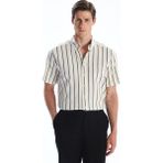 Lc Waikiki Yeni Sezon Regular Fit Kısa Kollu Çizgili Keten Görünümlü Erkek Gömlek - Siyah - XL