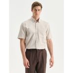 Lc Waikiki Yeni Sezon Regular Fit Kısa Kollu Keten Görünümlü Erkek Gömlek - 2XL - Bej