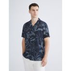 Lc Waikiki Yeni Sezon Regular Fit Resort Yaka Kısa Kollu Desenli Poplin Erkek Gömlek - 2XL - Lacivert