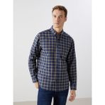 Lc Waikiki Yeni Sezon Regular Fit Uzun Kollu Ekose Gabardin Erkek Gömlek - 3XL - Indigo