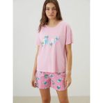 Lc Waikiki Yeni Sezon Şirinler Baskılı Kadın Şortlu Pijama Takımı - Pembe - XS